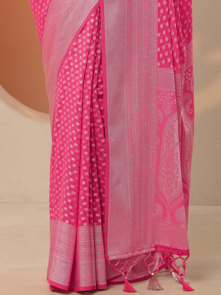 Pink Woven Design Pure Georgette Saree With Unstitched Blouse Piece