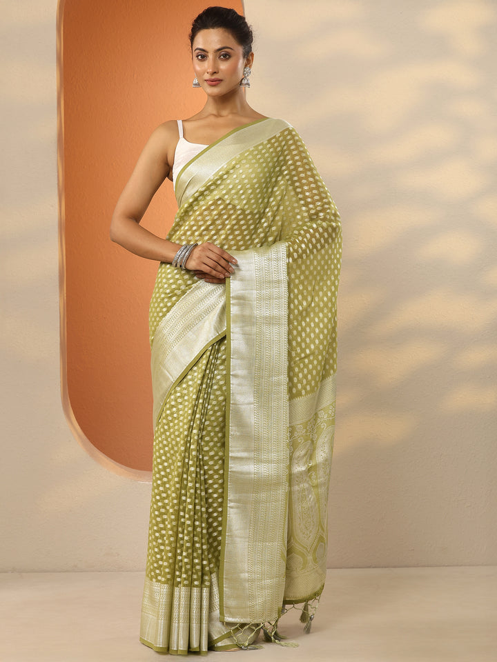 Green Woven Design Pure Georgette Saree With Unstitched Blouse Piece
