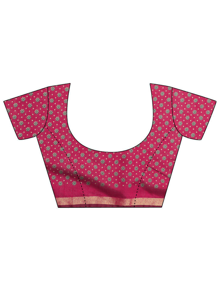 Navy Blue Printed Silk Blend Saree With Unstitched Blouse Piece