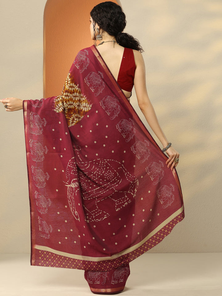 Mustard Printed Silk Blend Saree With Unstitched Blouse Piece