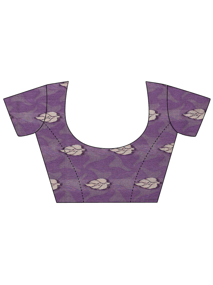 Purple Printed Silk Blend Saree With Unstitched Blouse Piece