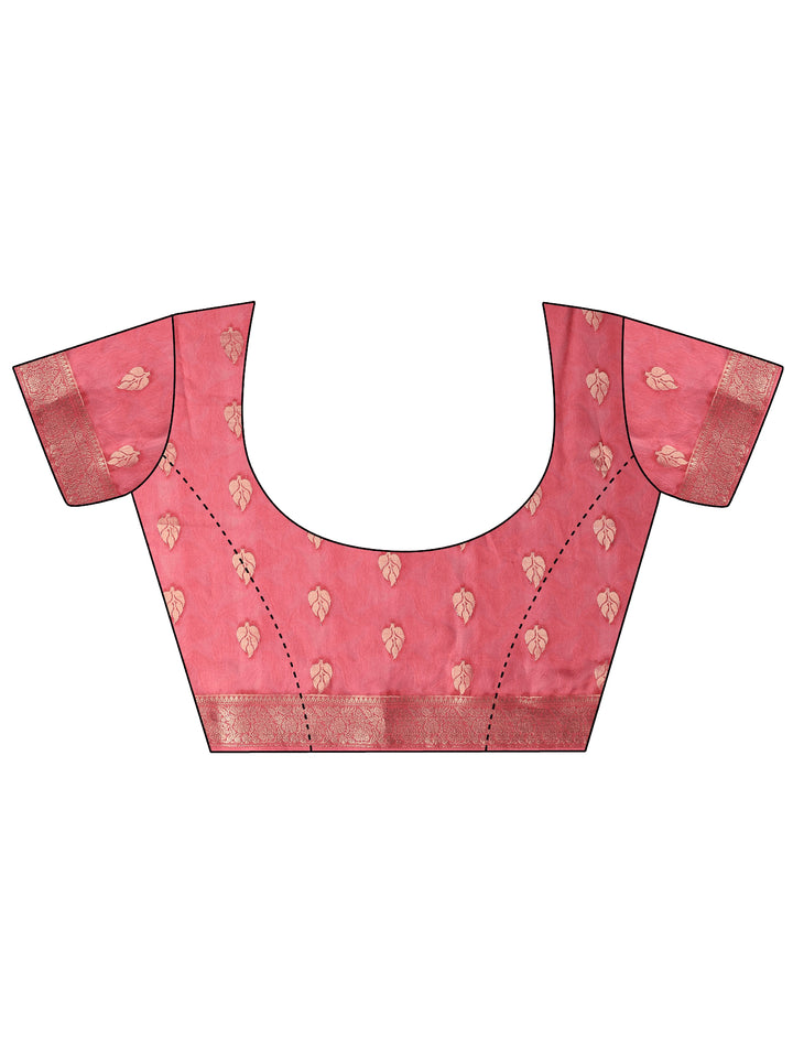 Coral Printed Silk Blend Saree With Unstitched Blouse Piece