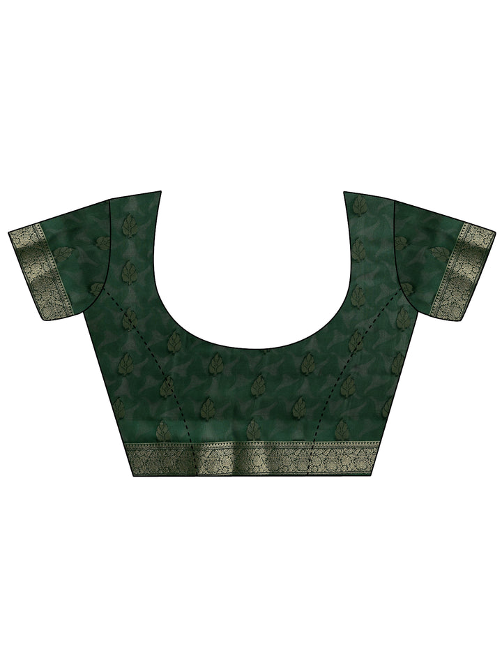 Green Printed Silk Blend Saree With Unstitched Blouse Piece