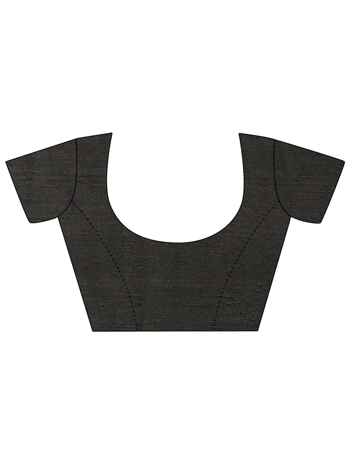 Black Printed Silk Blend Saree With Unstitched Blouse Piece