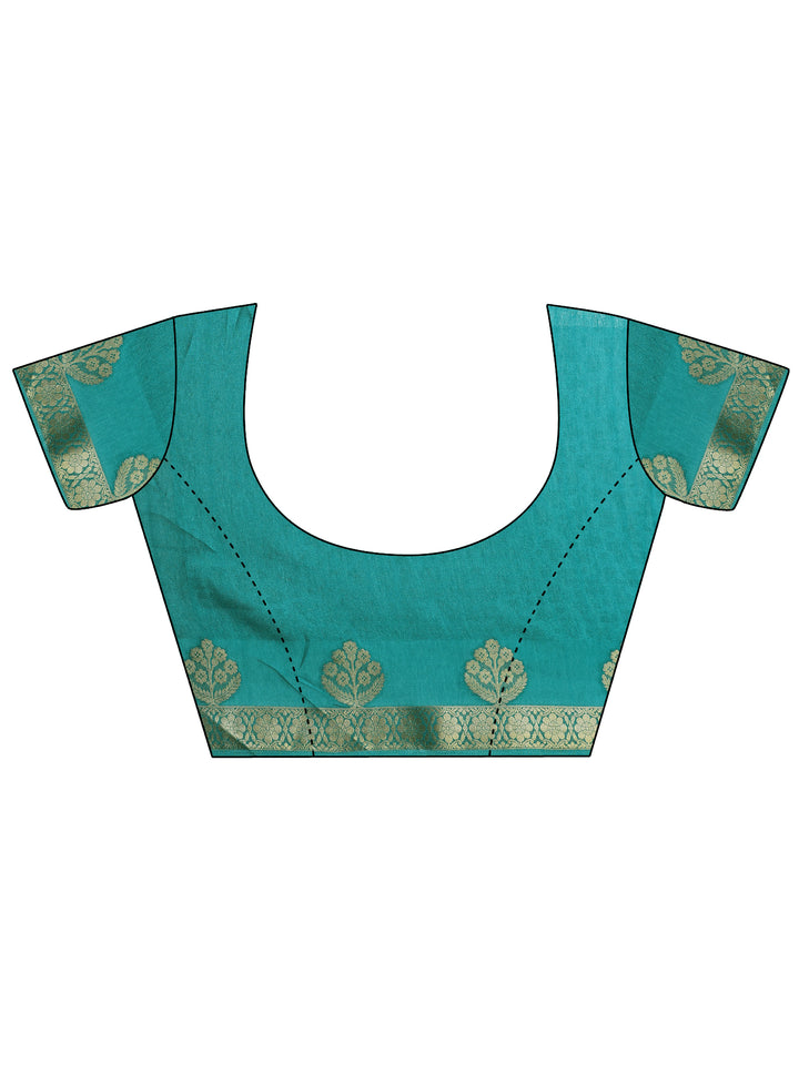 Green Printed Silk Blend Saree With Unstitched Blouse Piece