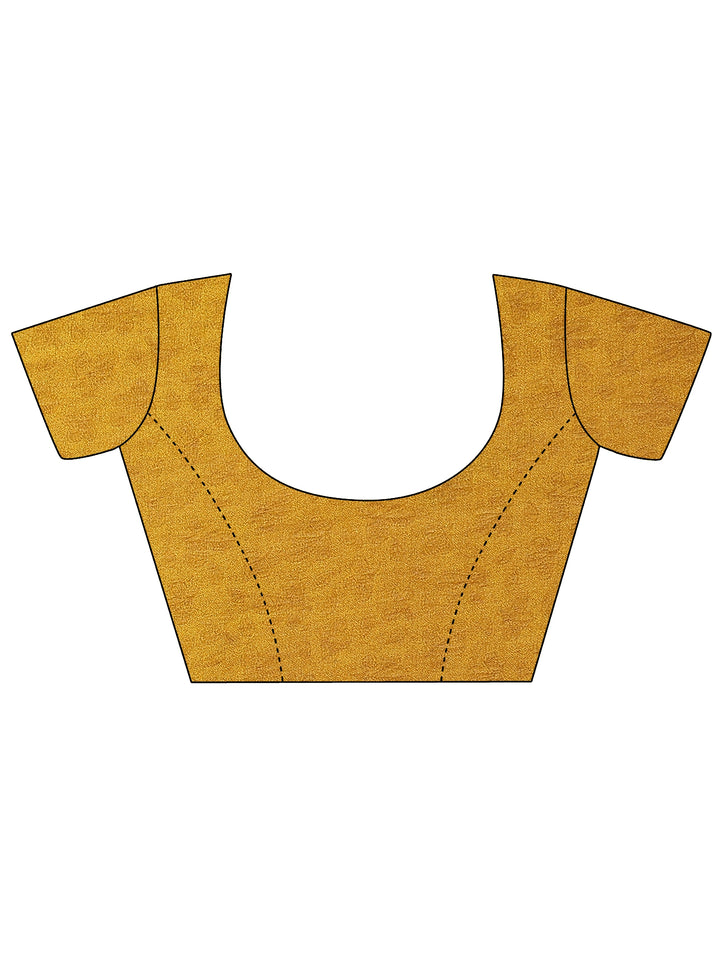 Mustard Printed Silk Blend Saree With Unstitched Blouse Piece