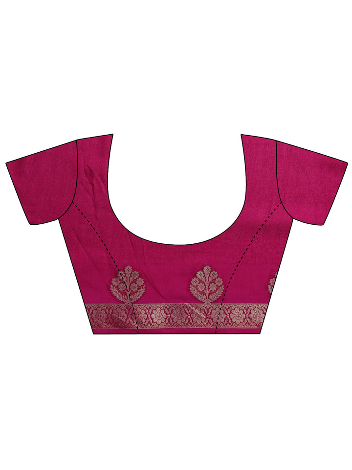 Pink Printed Silk Blend Saree With Unstitched Blouse Piece