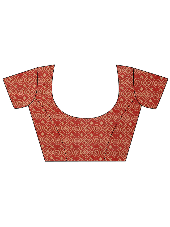 Navy Blue Printed Silk Blend Saree With Unstitched Blouse Piece