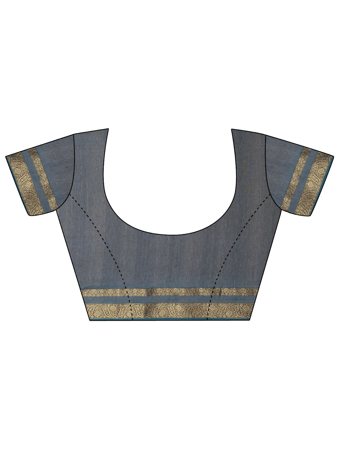 Navy Blue Printed Silk Blend Saree With Unstitched Blouse Piece