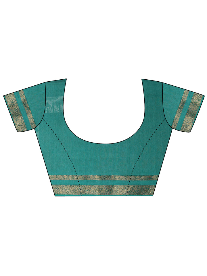 Green Printed Silk Blend Saree With Unstitched Blouse Piece