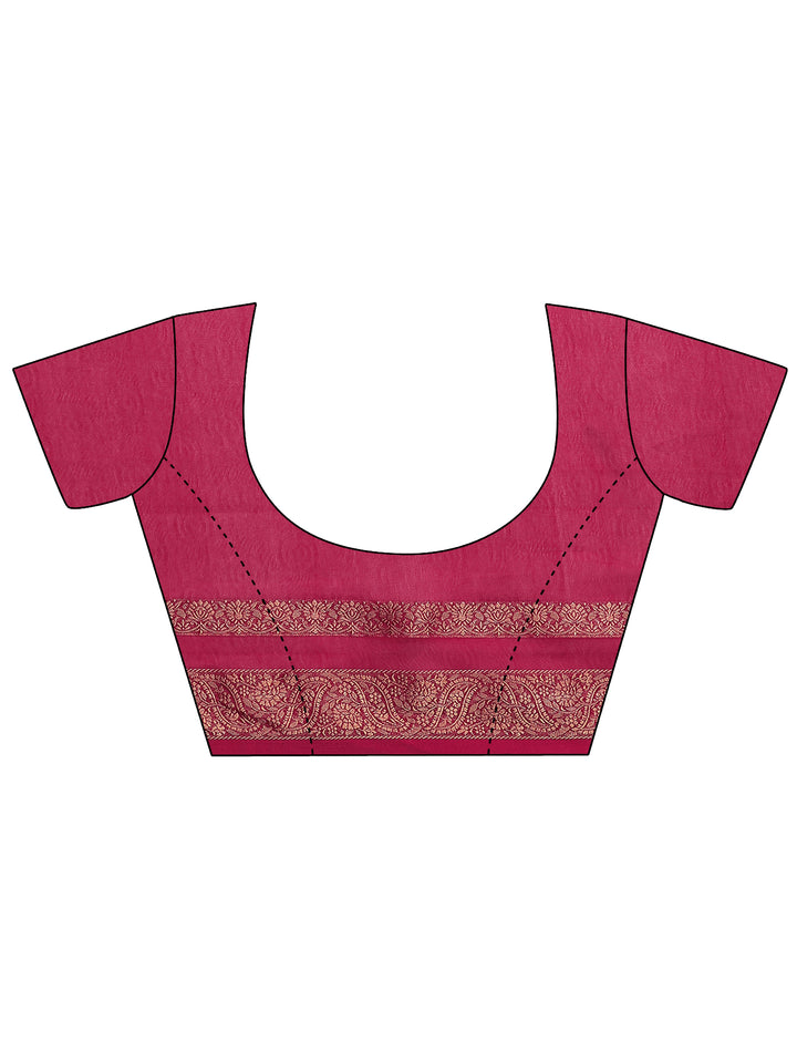 Pink Printed Silk Blend Saree With Unstitched Blouse Piece