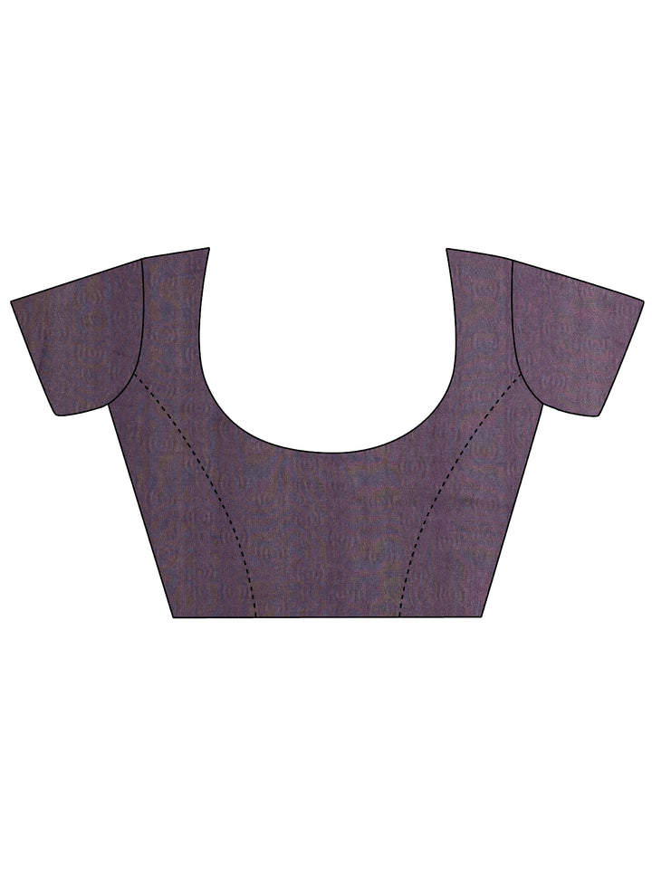 Purple Printed Silk Blend Saree With Unstitched Blouse Piece