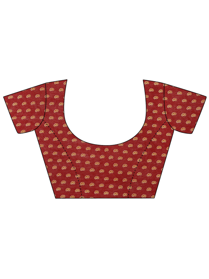 Mustard Paisley Printed Silk Blend Saree With Unstitched Blouse Piece