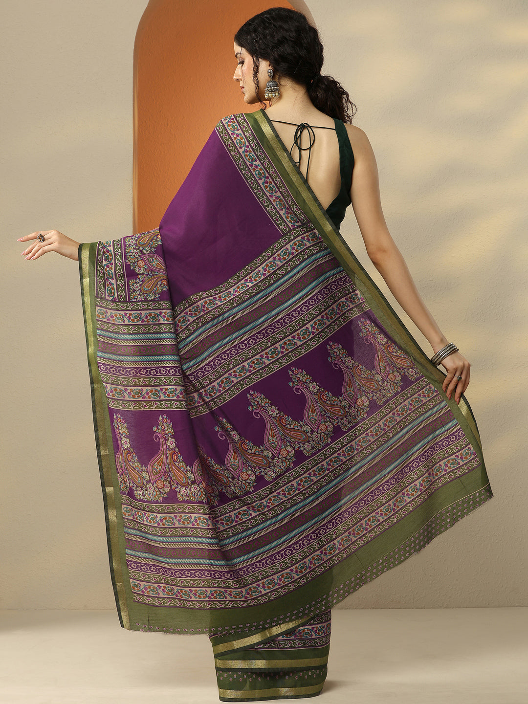 Burgundy Paisley Printed Silk Blend Saree With Unstitched Blouse Piece