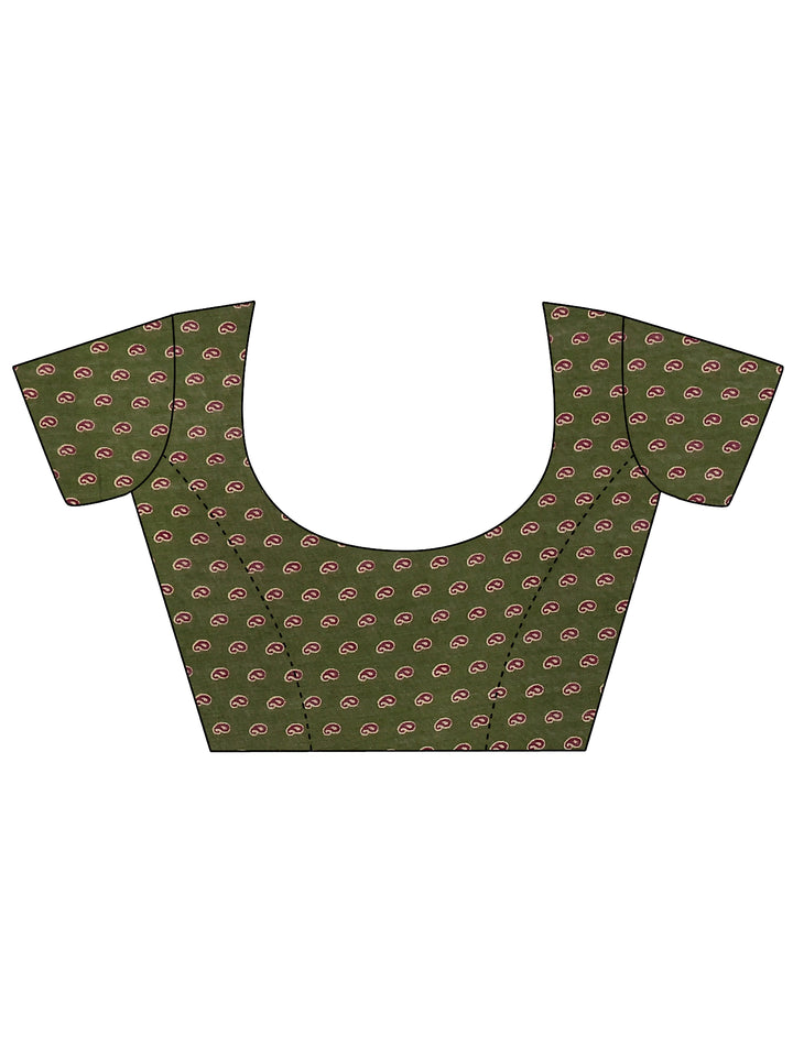 Burgundy Paisley Printed Silk Blend Saree With Unstitched Blouse Piece