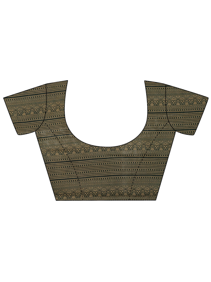 Mustard Printed Silk Blend Saree With Unstitched Blouse Piece