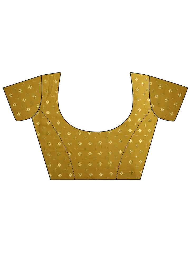 Mustard Printed Georgette Saree With Unstitched Blouse Piece
