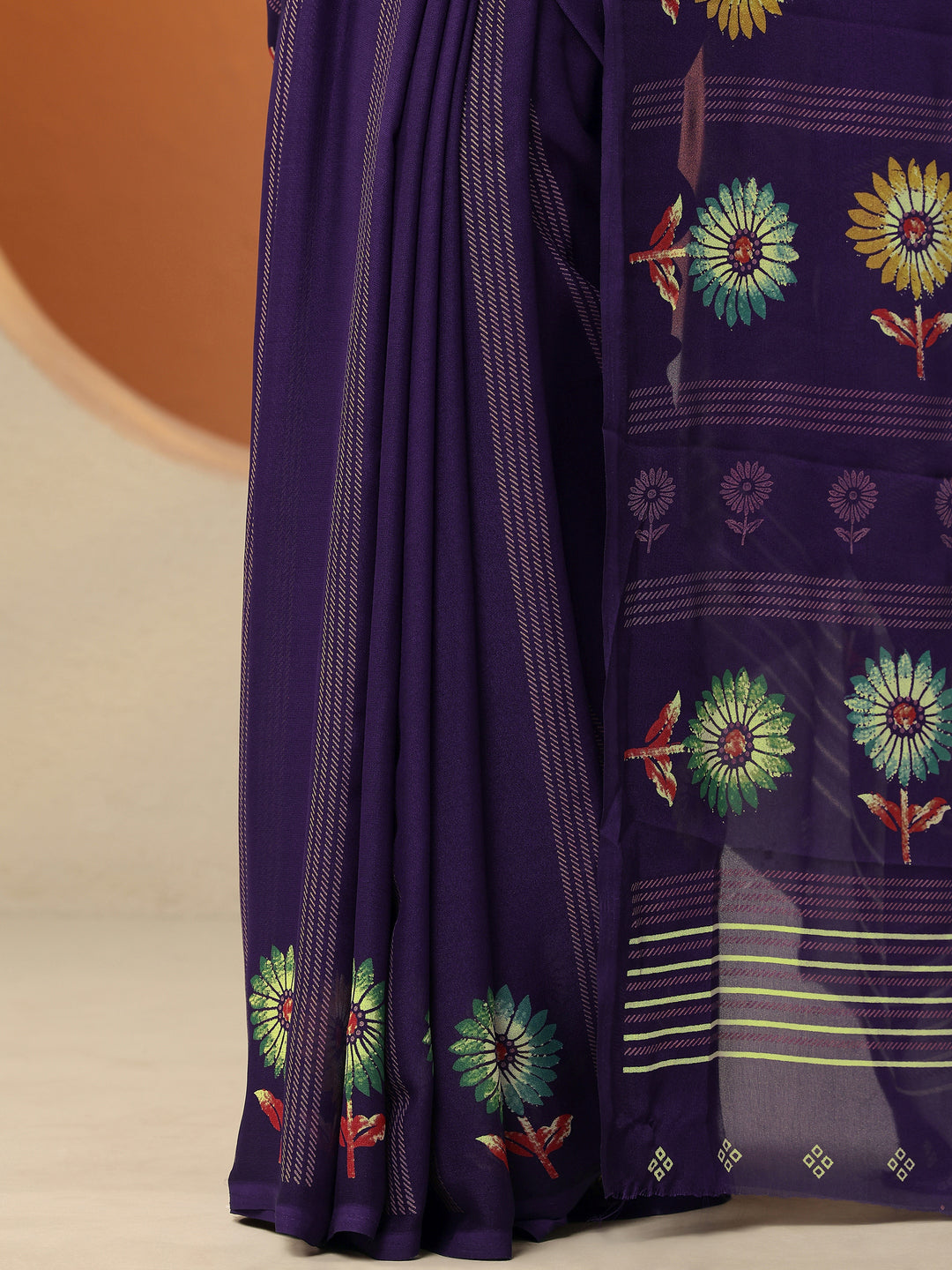 Purple Printed Georgette Saree With Unstitched Blouse Piece