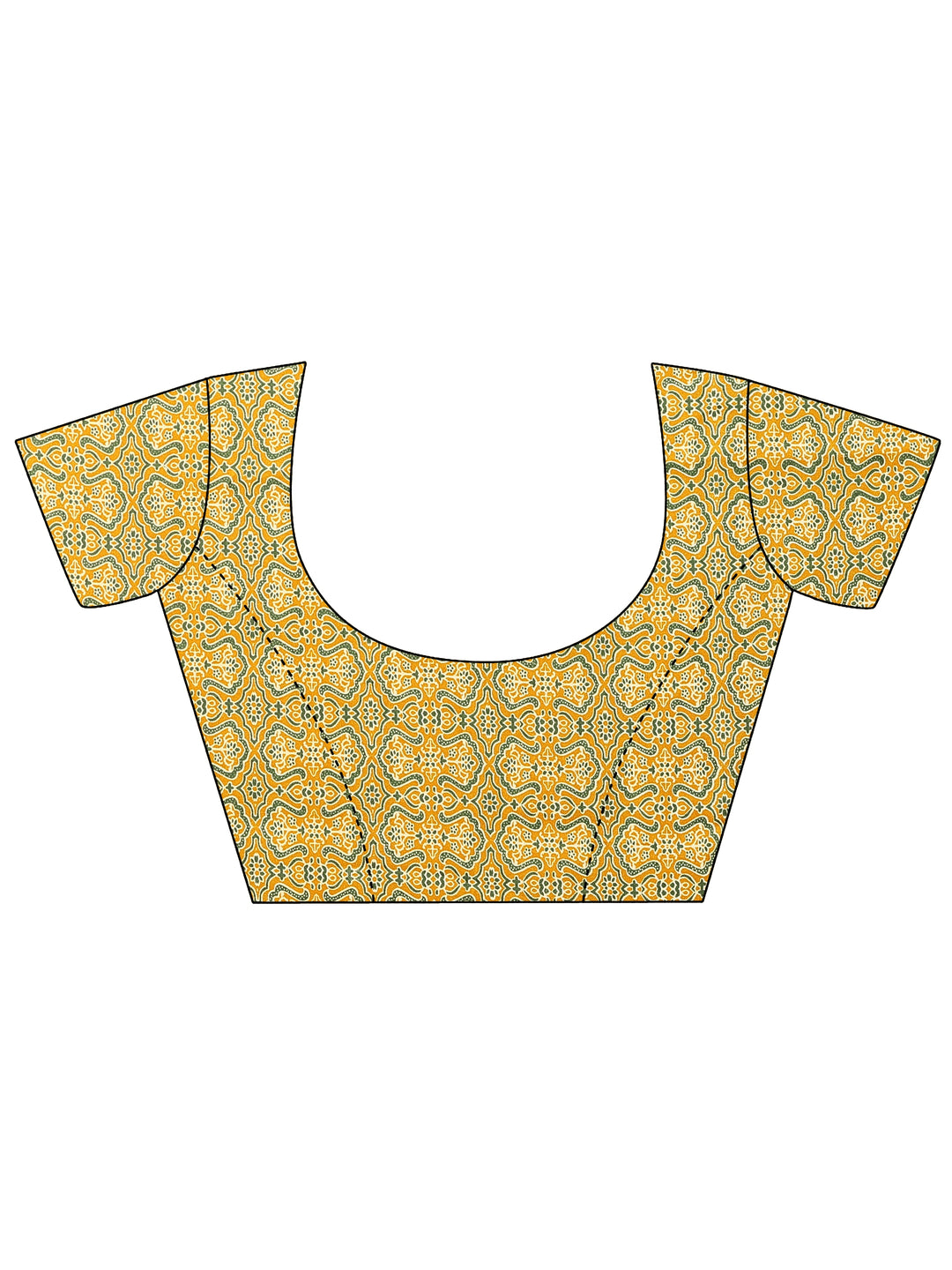 Mustard Printed Satin Saree With Unstitched Blouse Piece