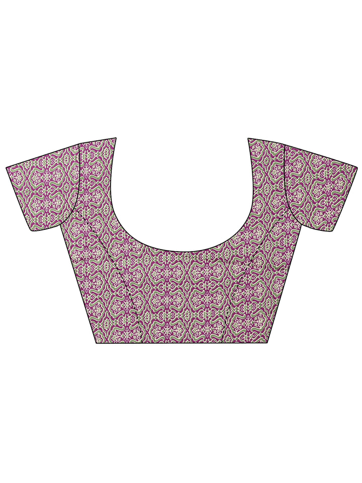 Purple Printed Satin Saree With Unstitched Blouse Piece