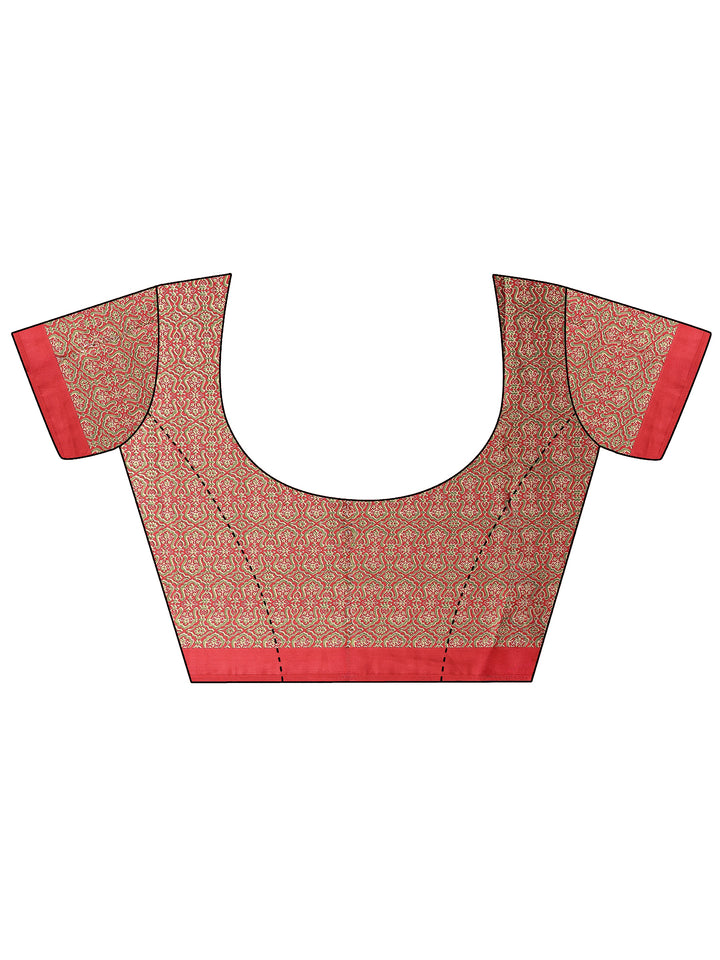 Red Printed Satin Saree With Unstitched Blouse Piece