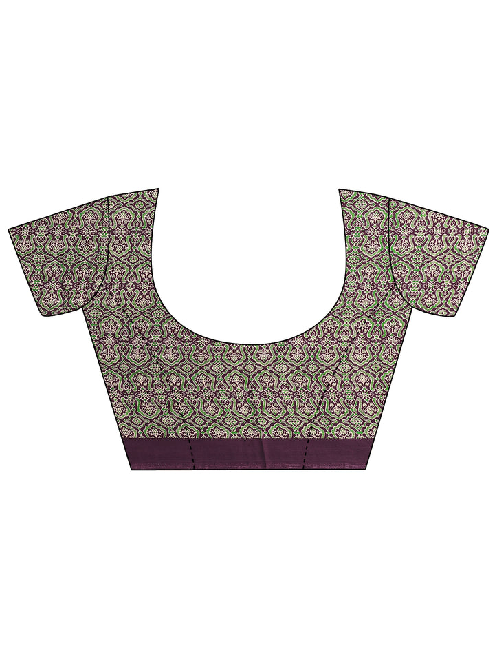 Burgundy Printed Satin Saree With Unstitched Blouse Piece