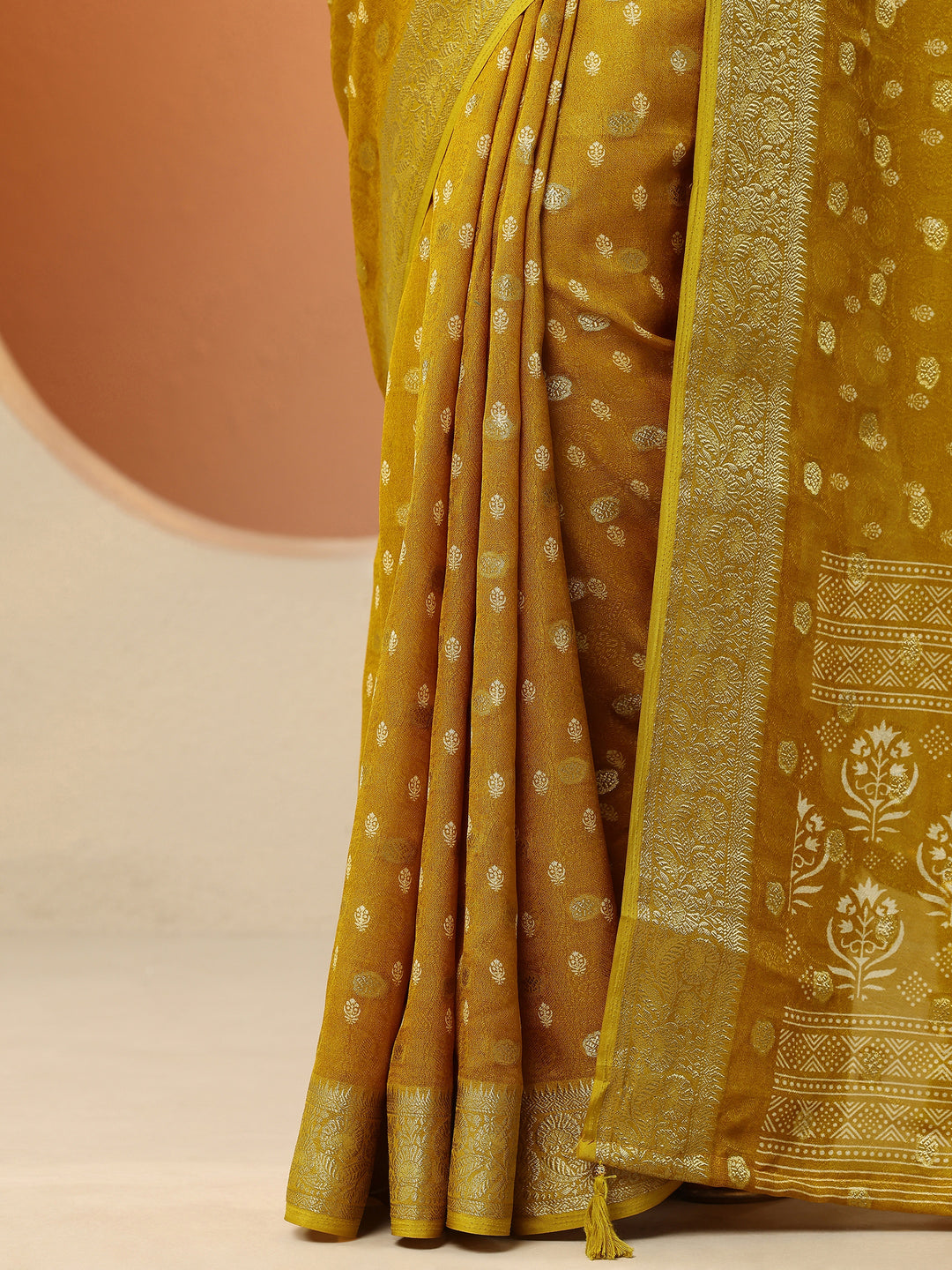 Yellow Woven Design Georgette Saree With Unstitched Blouse Piece