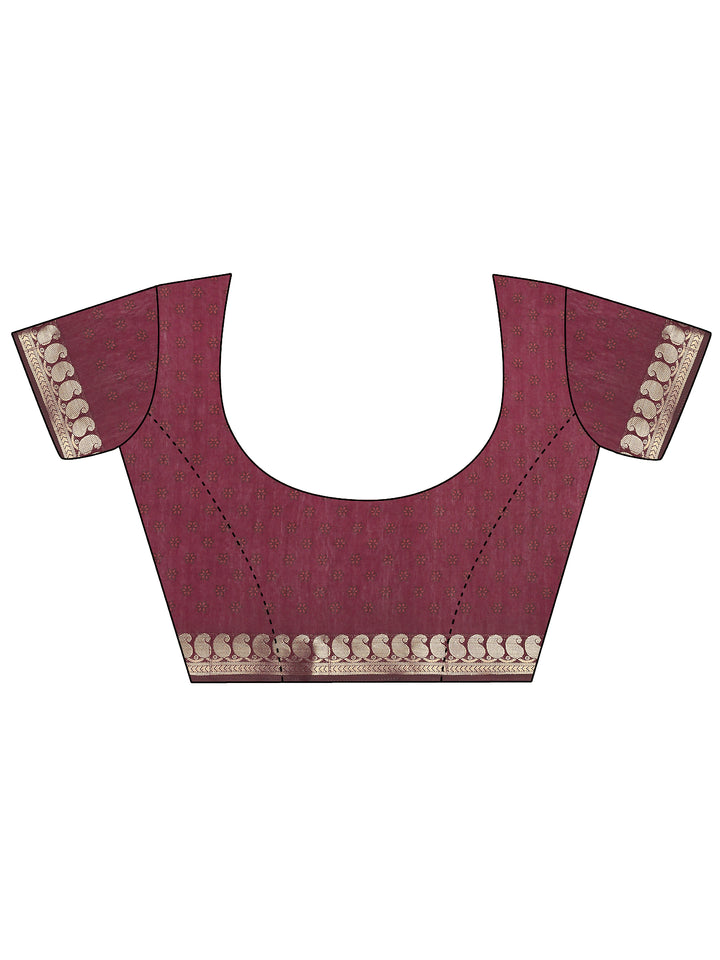 Rust Printed Silk Blend Saree With Unstitched Blouse Piece