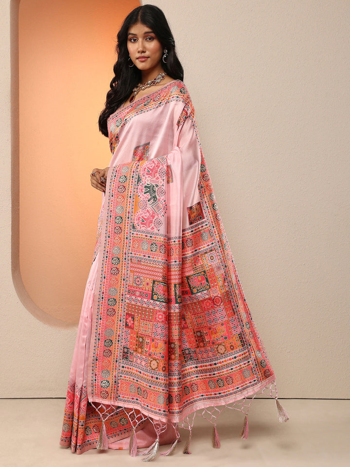 Pink Woven Design Silk Blend Saree With Unstitched Blouse Piece
