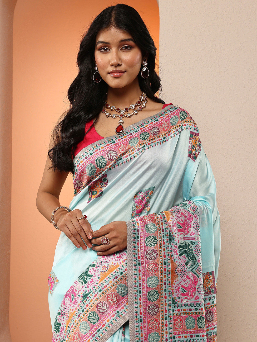 Blue Woven Design Silk Blend Saree With Unstitched Blouse Piece