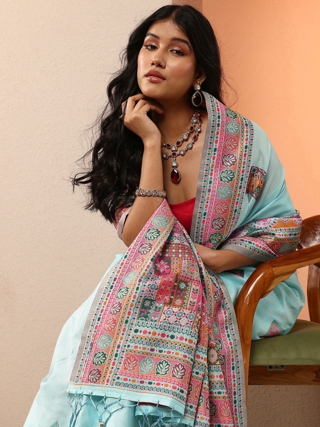 Blue Woven Design Silk Blend Saree With Unstitched Blouse Piece