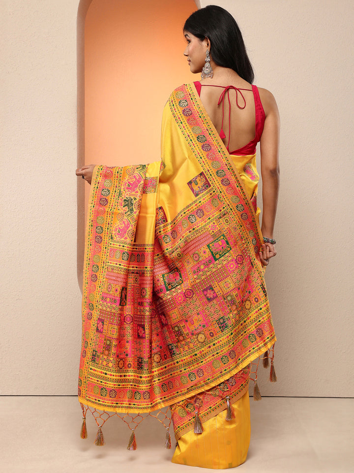 Yellow Woven Design Silk Blend Saree With Unstitched Blouse Piece