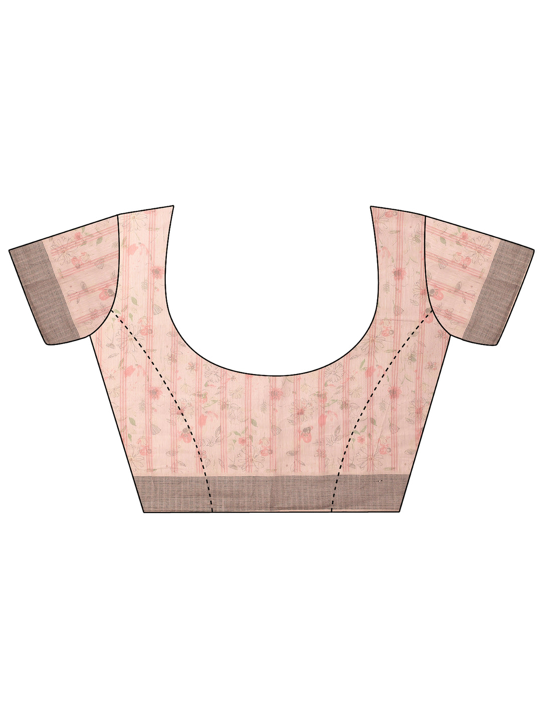 Peach Printed Linen Saree With Unstitched Blouse Piece