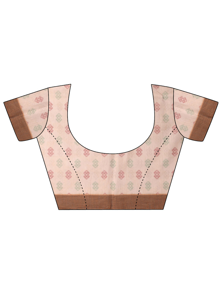 Peach Printed Linen Saree With Unstitched Blouse Piece