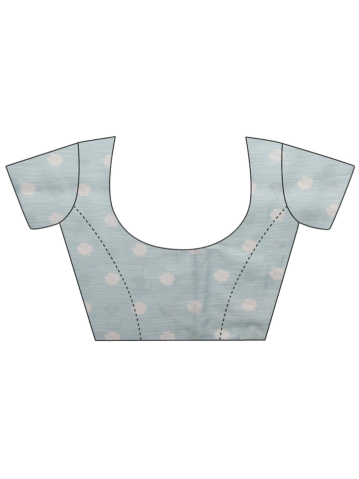 Blue Printed Linen Saree With Unstitched Blouse Piece