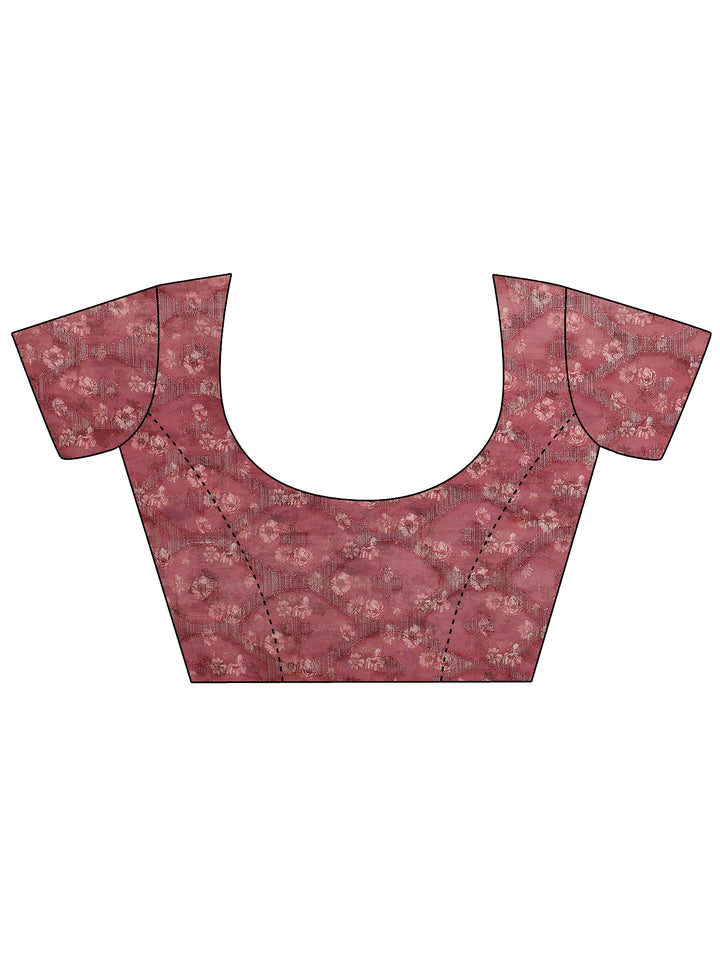Mauve Printed Silk Blend Saree With Unstitched Blouse Piece