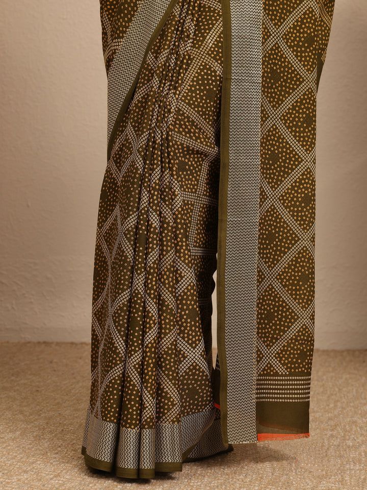 Green Bandhani Printed Georgette Saree With Unstitched Blouse Piece