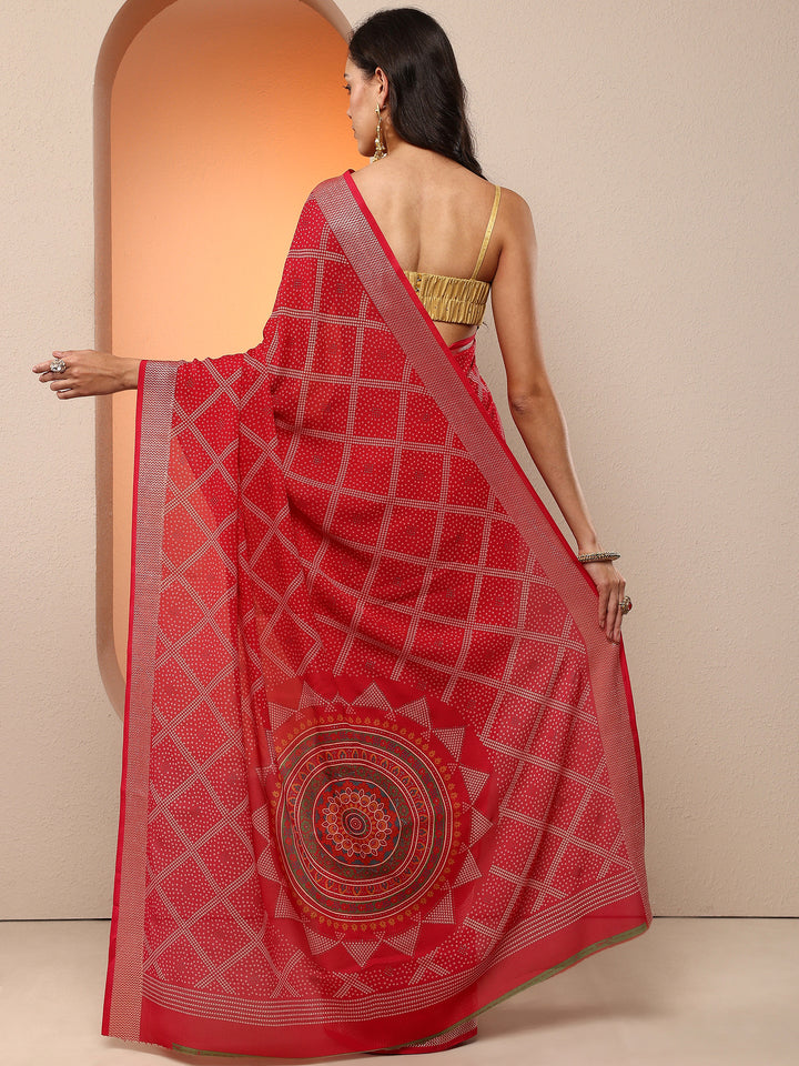 Pink Bandhani Printed Georgette Saree With Unstitched Blouse Piece