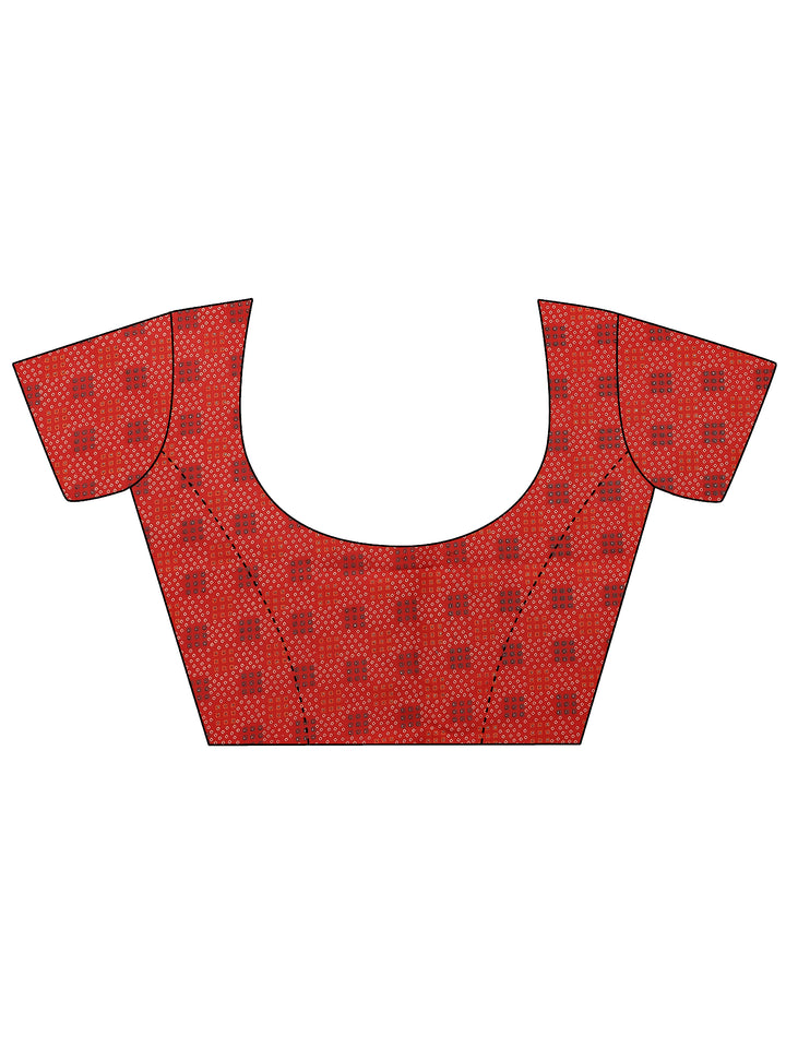 Red Bandhani Printed Georgette Saree With Unstitched Blouse Piece