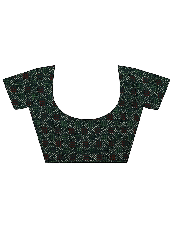 Green Bandhani Printed Georgette Saree With Unstitched Blouse Piece