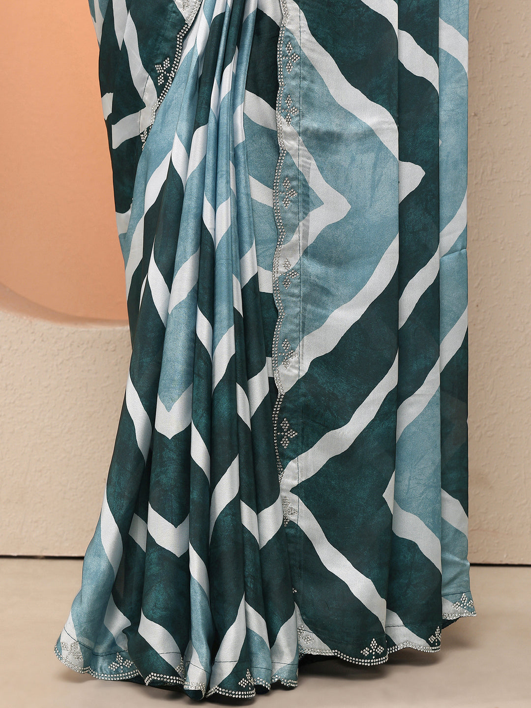 Blue Leheriya Printed Satin Saree With Unstitched Blouse Piece