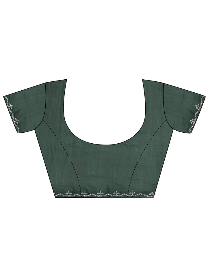 Green Leheriya Printed Satin Saree With Unstitched Blouse Piece