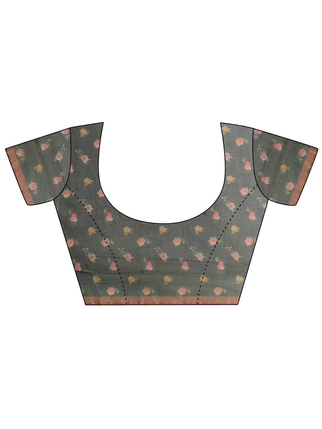 Brown Printed Silk Blend Saree With Unstitched Blouse Piece