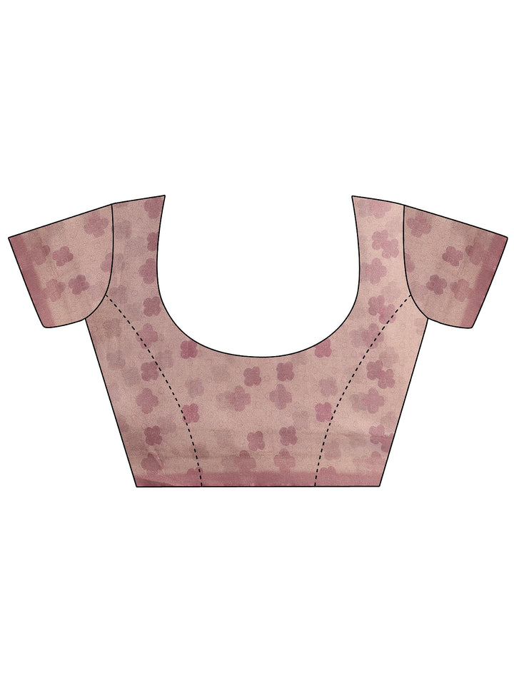 Lavender Printed Silk Blend Saree With Unstitched Blouse Piece