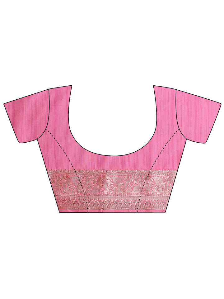 Pink Printed Silk Blend Saree With Unstitched Blouse Piece