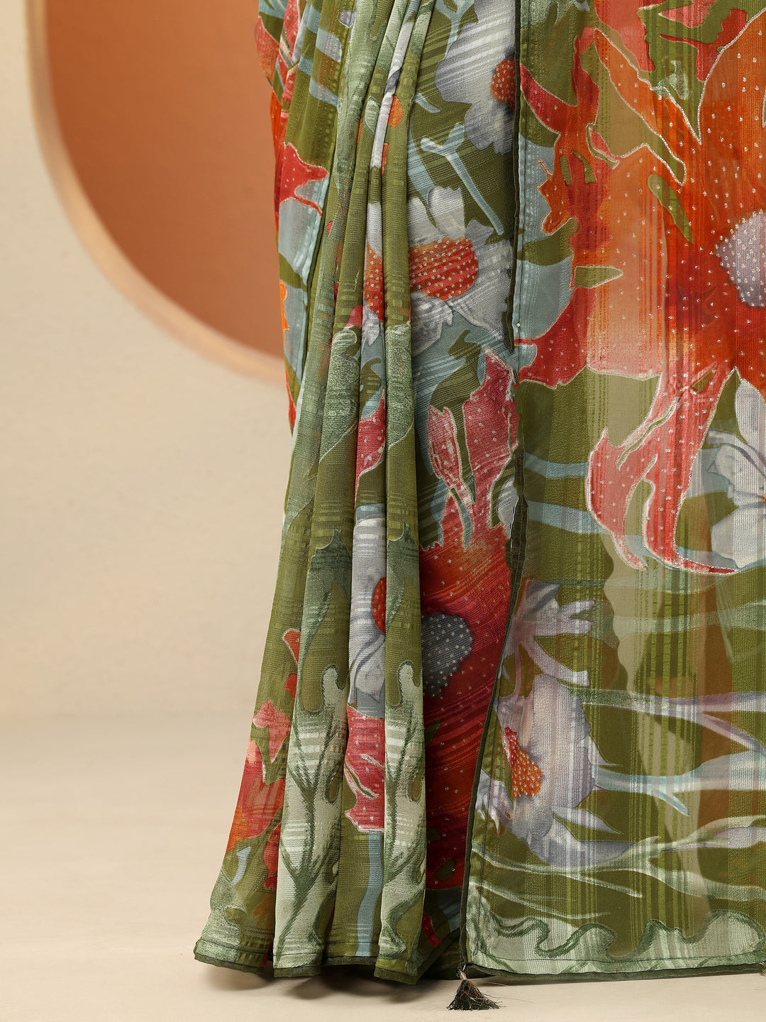 Green Printed Georgette Saree With Unstitched Blouse Piece