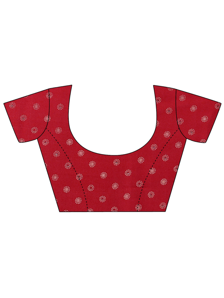 Red Printed Georgette Saree With Unstitched Blouse Piece