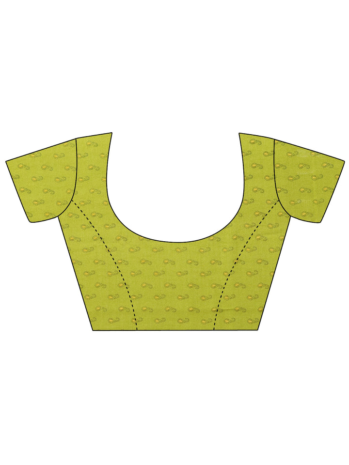 Green Paisley Printed Georgette Saree With Unstitched Blouse Piece