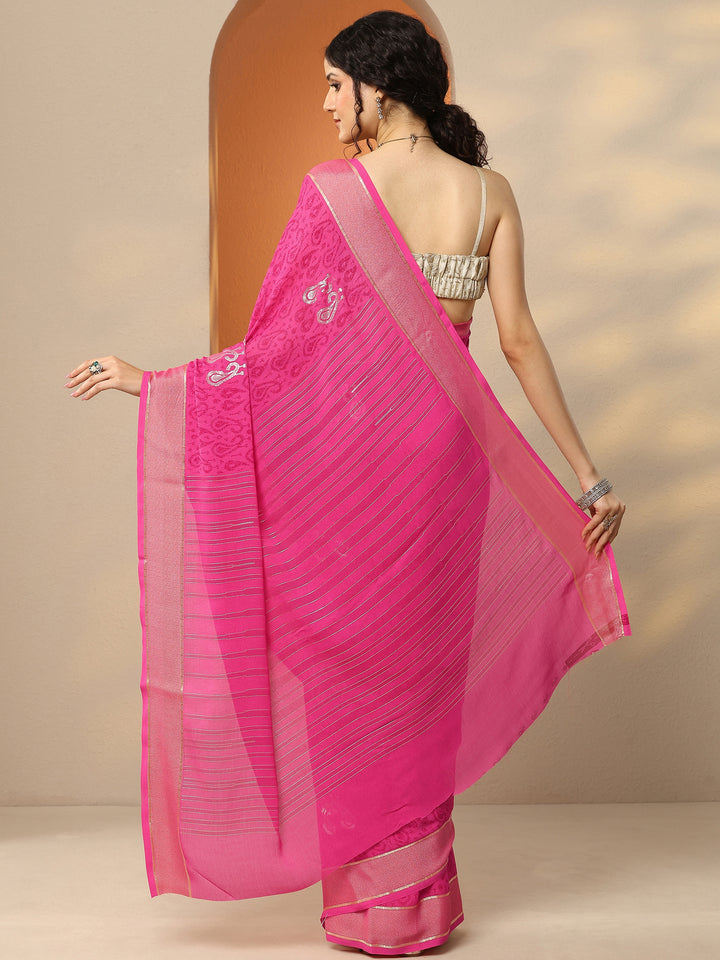 Pink Paisley Printed Georgette Saree With Unstitched Blouse Piece