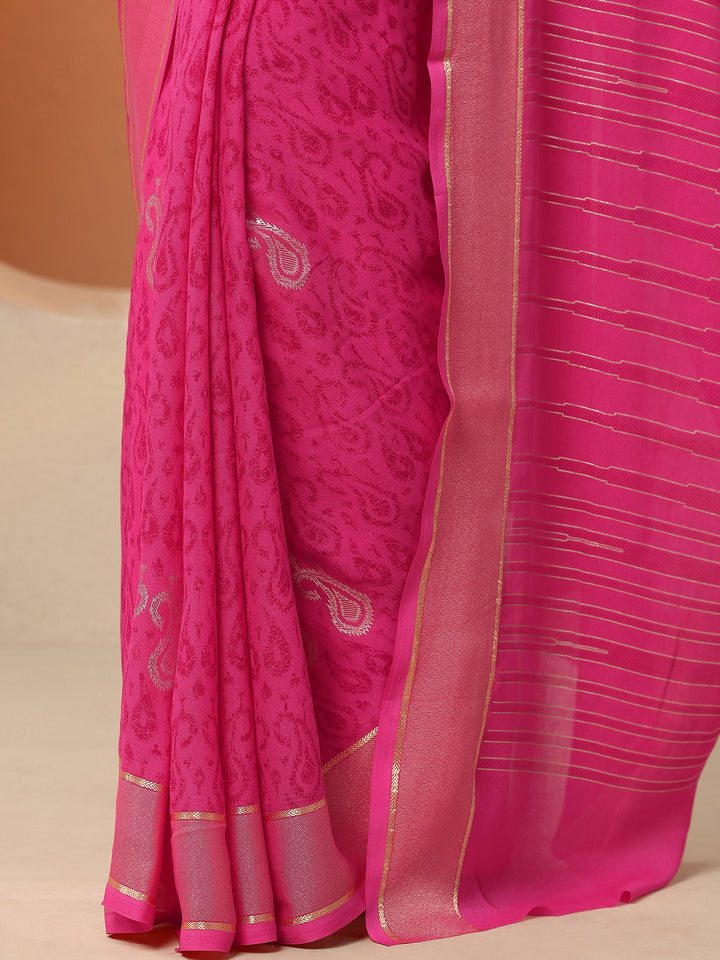 Pink Paisley Printed Georgette Saree With Unstitched Blouse Piece